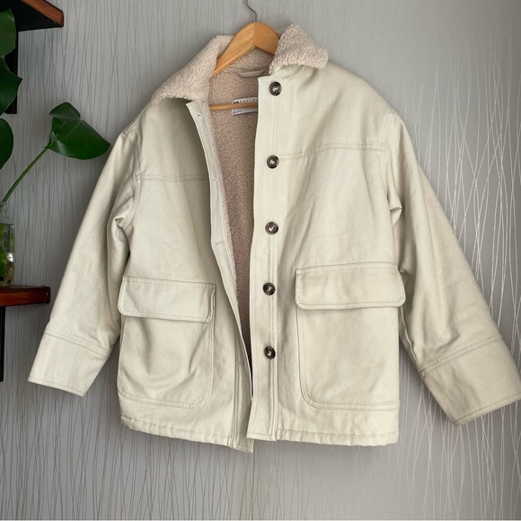 ASOS DESIGN Petite borg lined cotton jacket in stone - Picture 5 of 15